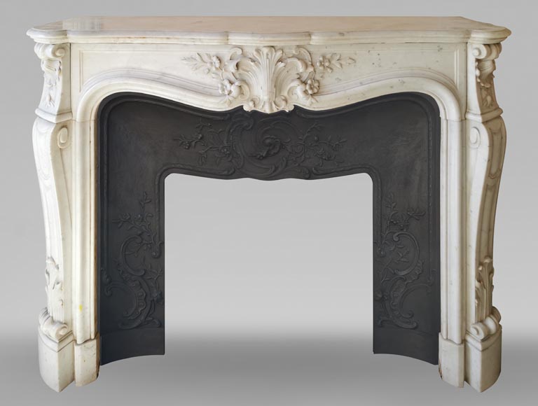 Beautiful Louis XV style fireplace, white Carrara marble Marble