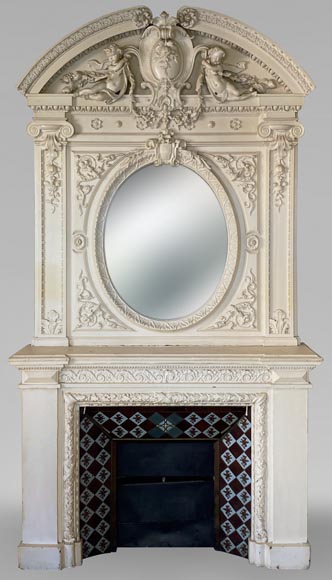 Important Neo-Renaissance style fireplace made of painted wood -0
