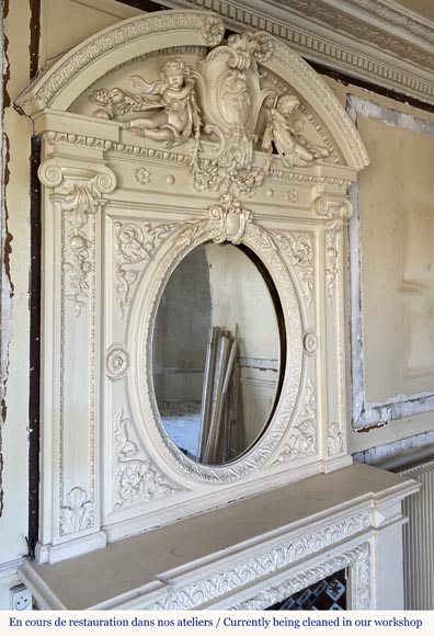 Important Neo-Renaissance style fireplace made of painted wood -3
