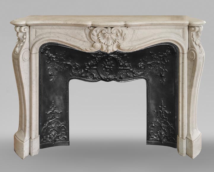 Louis XV style fireplace in Carrara marble with a beautiful shell-0