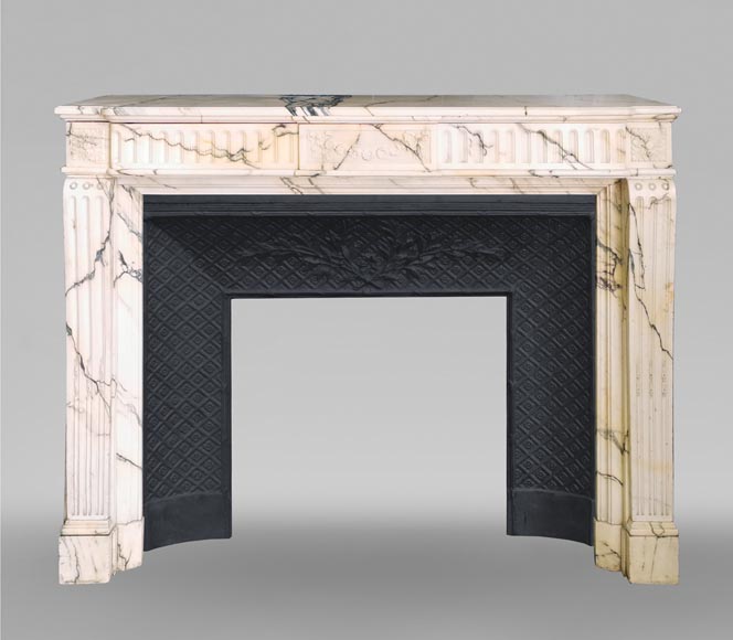  Louis XVI style fireplace in Paonazzo marble with a flowers garland-0