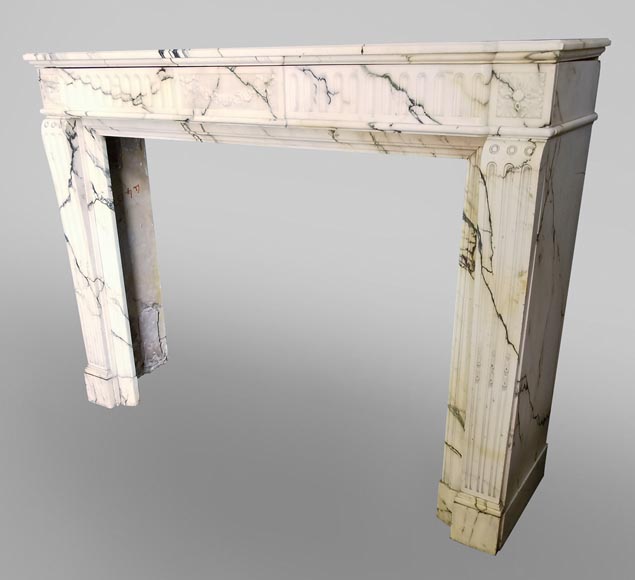  Louis XVI style fireplace in Paonazzo marble with a flowers garland-6
