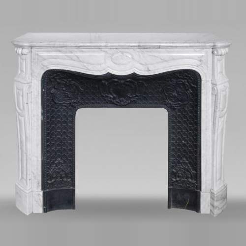 Large Louis XV-style fireplace, Pompadour model, in Carrara marble