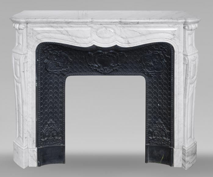 Large Louis XV-style fireplace, Pompadour model, in Carrara marble Large Louis XV-style fireplace, Pompadour model, in Carrara marble-0