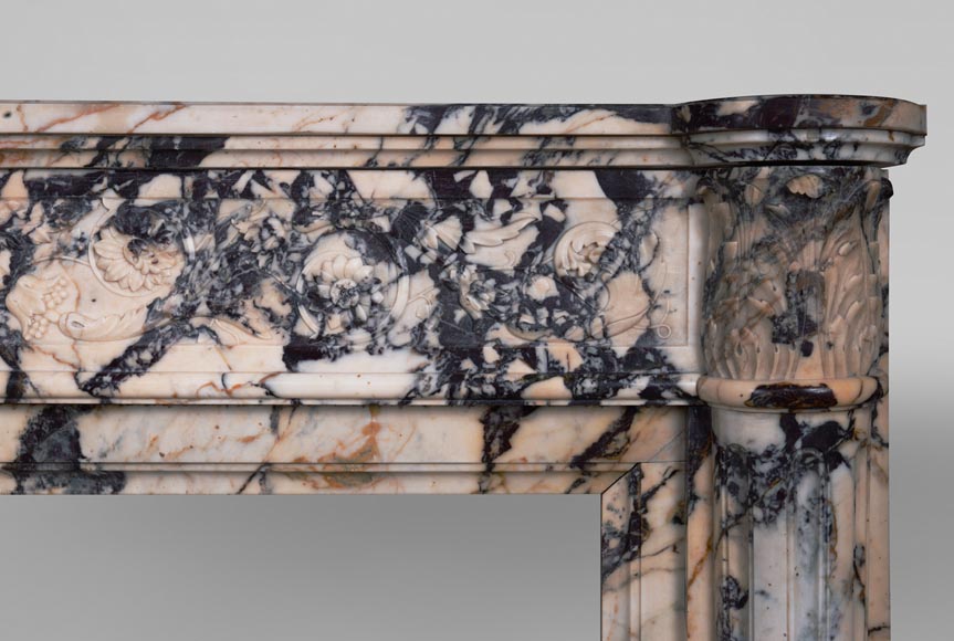Beautiful Louis XVI style fireplace with half column in Panazeau marble-8