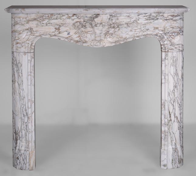 Louis XV style fireplace in Medici Breccia marble with a fleur-de-lys motif in acanthus leaves-0