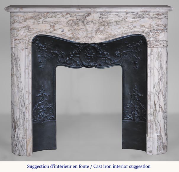 Louis XV style fireplace in Medici Breccia marble with a fleur-de-lys motif in acanthus leaves-1