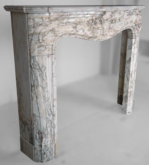 Louis XV style fireplace in Medici Breccia marble with a fleur-de-lys motif in acanthus leaves-5