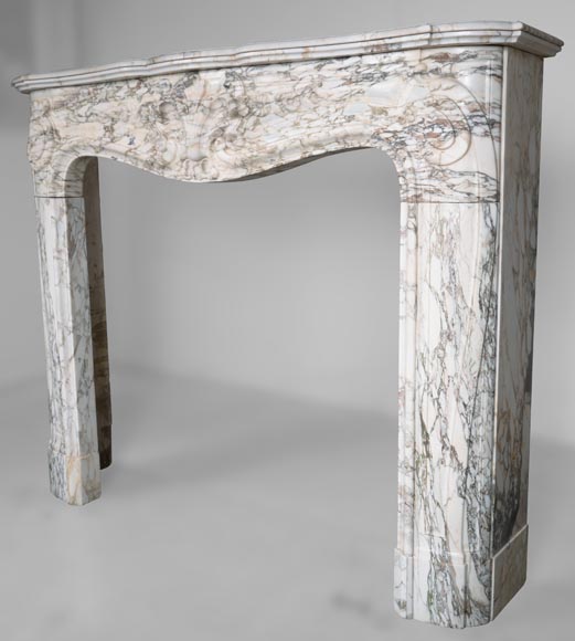 Louis XV style fireplace in Medici Breccia marble with a fleur-de-lys motif in acanthus leaves-8