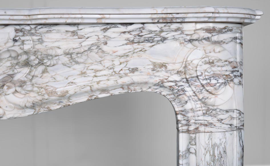 Louis XV style fireplace in Medici Breccia marble with a fleur-de-lys motif in acanthus leaves-10