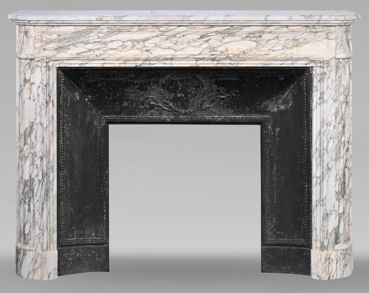 Louis XVI style mantel with rounded corners carved in Breche de Médicis-0