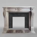 Louis XVI style fireplace in Carrara marble with acanthus leaves