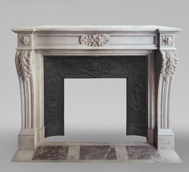 Louis XVI style fireplace in Carrara marble with acanthus leaves-0