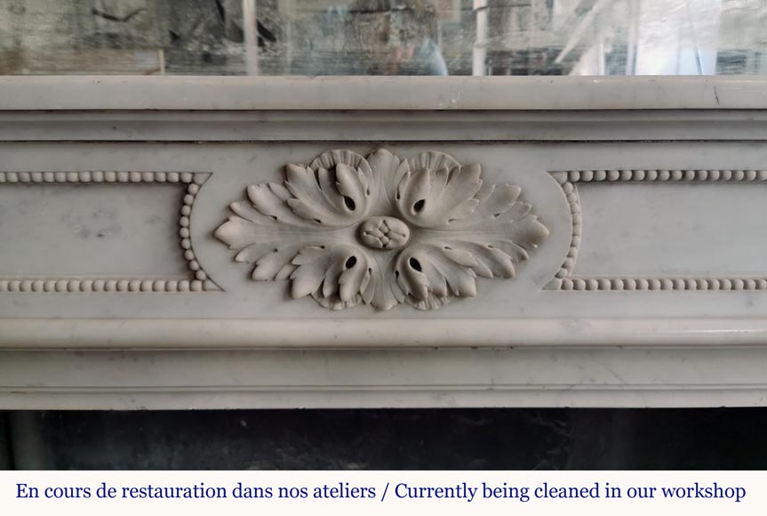 Louis XVI style fireplace in Carrara marble with acanthus leaves-1