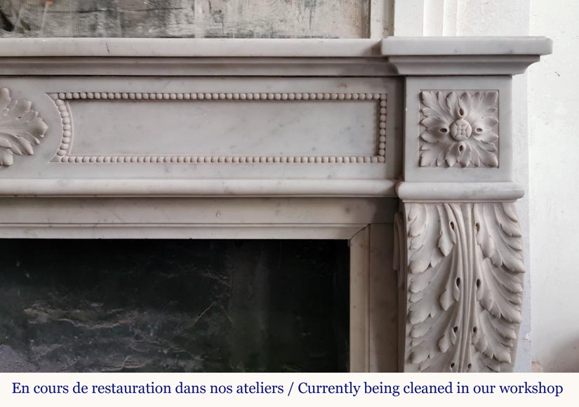 Louis XVI style fireplace in Carrara marble with acanthus leaves-6