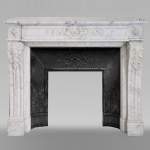 Antique Louis XVI fireplace made of Carrara marble with acanthus leaves