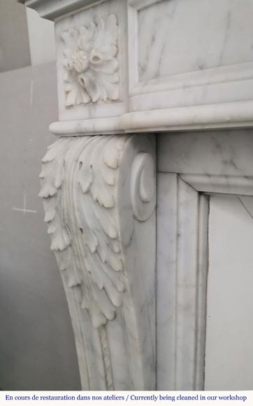 Antique Louis XVI fireplace made of Carrara marble with acanthus leaves-6
