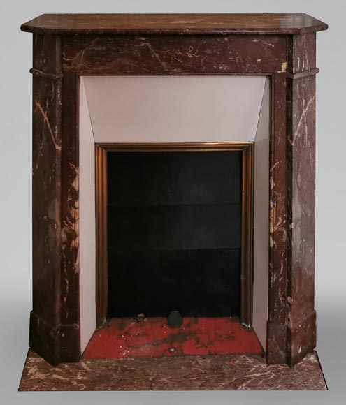 Small and simple Louis XVI style mantel in Rouge du Nord marble -0