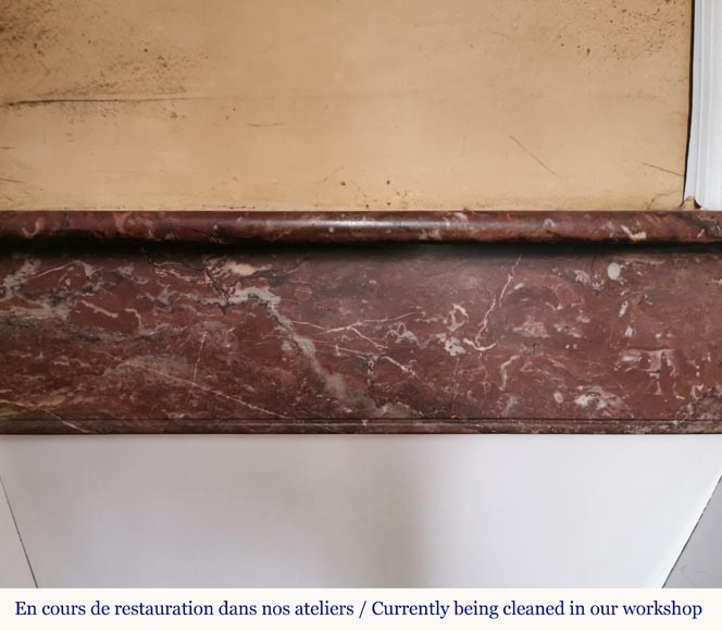 Small and simple Louis XVI style mantel in Rouge du Nord marble -1