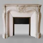 Antique Louis XV fireplace with three shells in Carrara marble