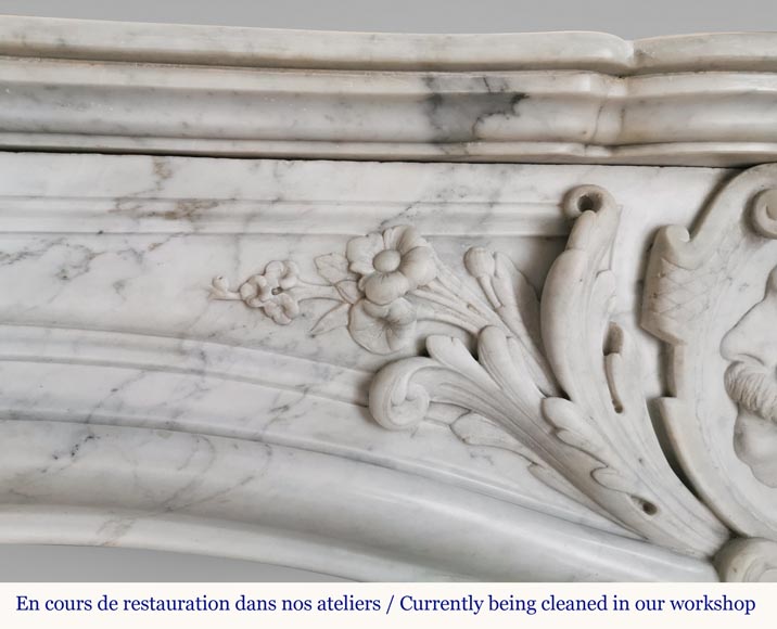 Rich and original Napoleon III fireplace in Carrara marble with caryatids and a man's profile-2