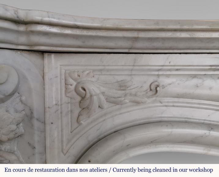 Rich and original Napoleon III fireplace in Carrara marble with caryatids and a man's profile-7