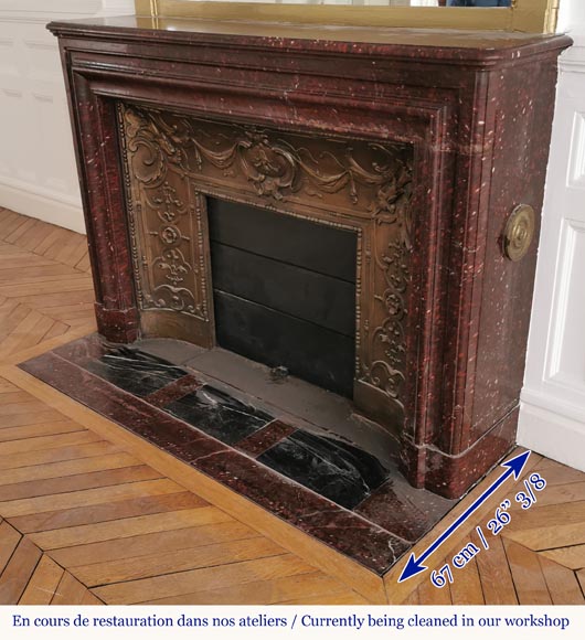 Big antique Louis XIV style fireplace in Red griotte marble-5