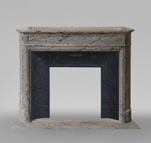 Louis XVI style curved fireplace in Bleu Fleuri marble -0