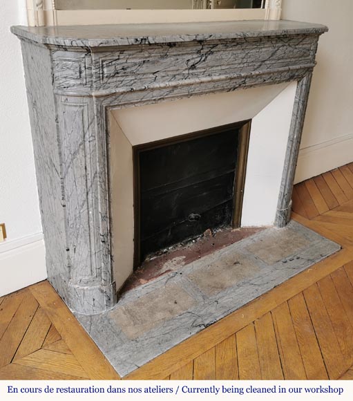 Louis XVI style curved fireplace in Bleu Fleuri marble -2