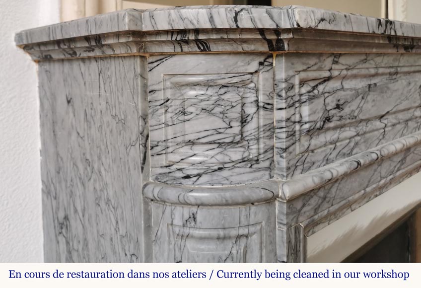 Louis XVI style curved fireplace in Bleu Fleuri marble -3