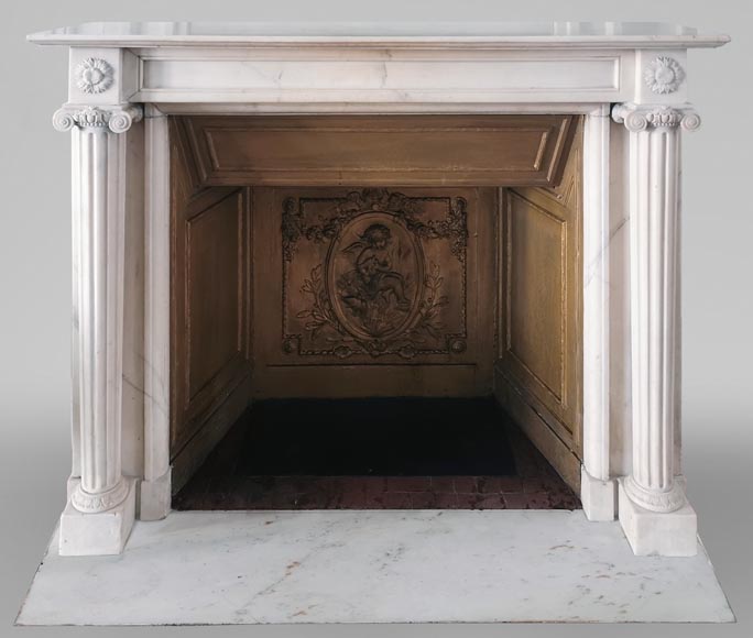 Louis XVI period fireplace in white marble with detached columns-0
