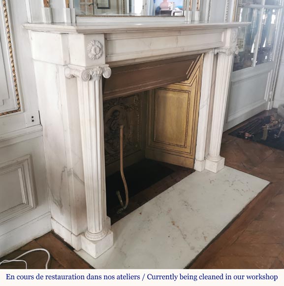 Louis XVI period fireplace in white marble with detached columns-2