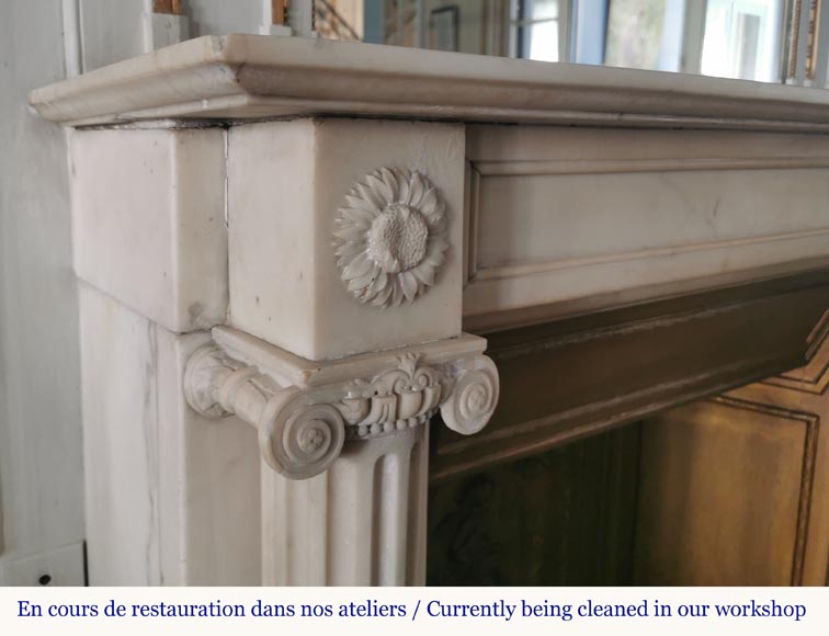 Louis XVI period fireplace in white marble with detached columns-3