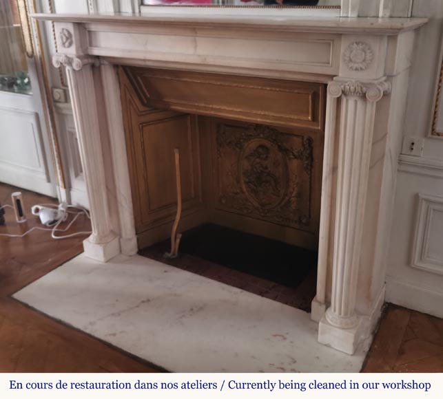 Louis XVI period fireplace in white marble with detached columns-6