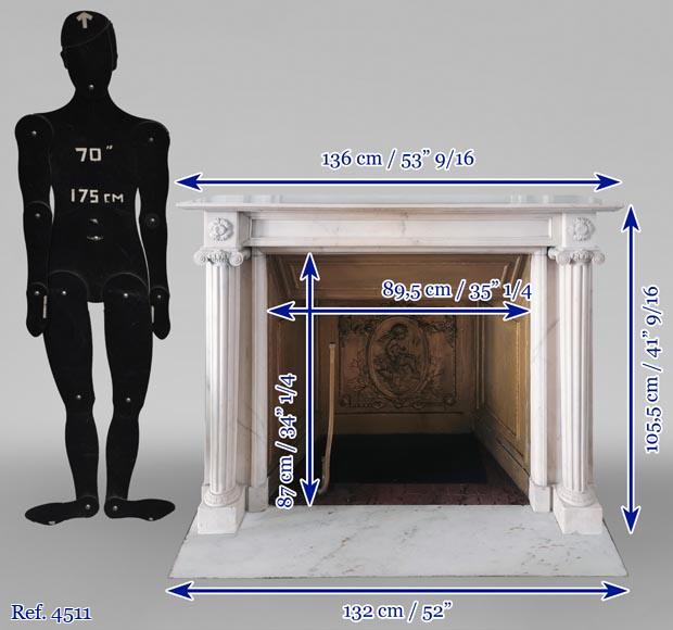 Louis XVI period fireplace in white marble with detached columns-13