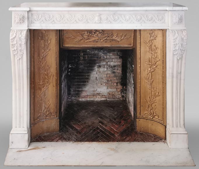 Louis XVI fireplace of white marble with a Greek frieze-0