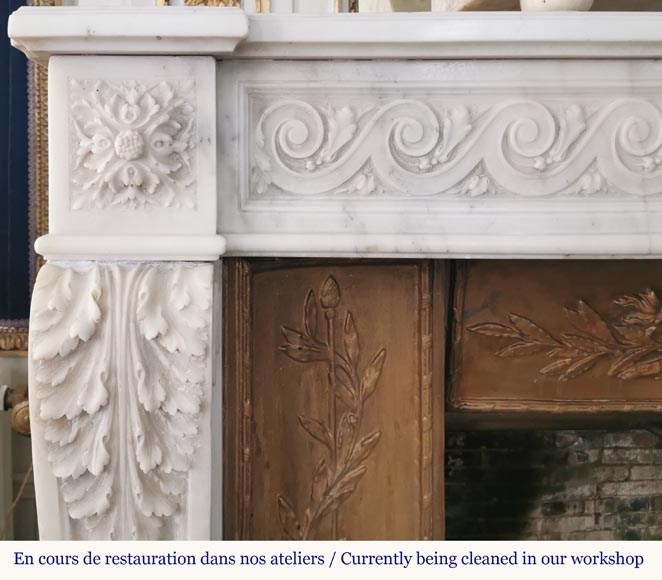 Louis XVI fireplace of white marble with a Greek frieze-3