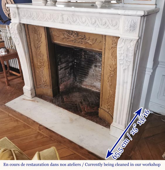 Louis XVI fireplace of white marble with a Greek frieze-6