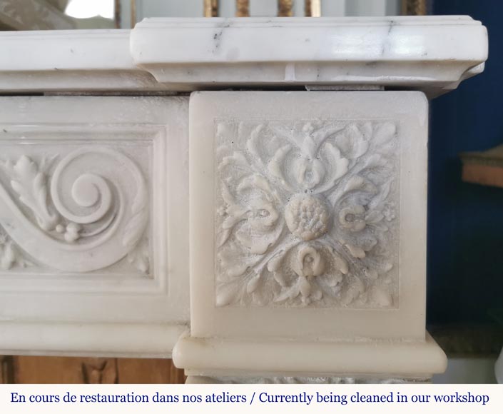 Louis XVI fireplace of white marble with a Greek frieze-8