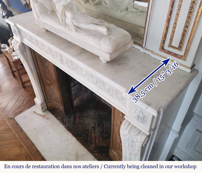 Louis XVI fireplace of white marble with a Greek frieze-11