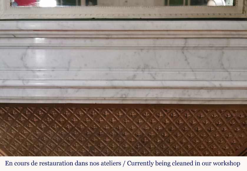Louis XVI style curved mantel in veined Carrara marble-1