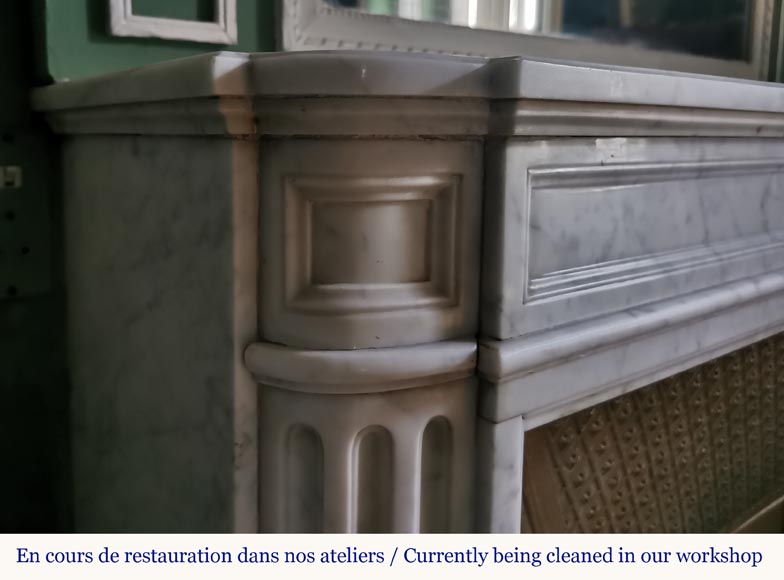 Louis XVI style curved mantel in veined Carrara marble-3