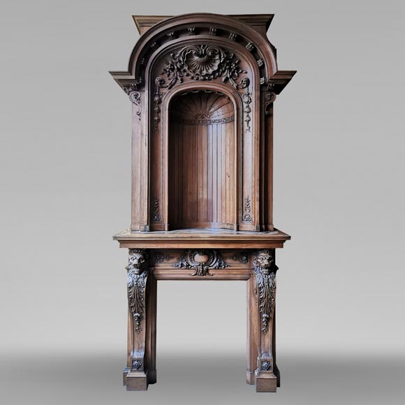 Napoleon III walnut fireplace surmounted by an important alcove-0