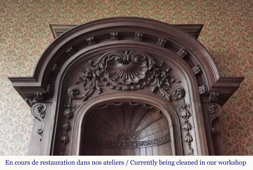 Napoleon III walnut fireplace surmounted by an important alcove-3