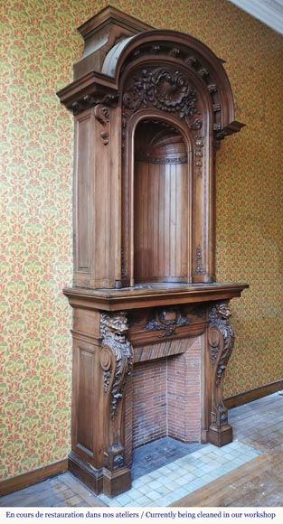 Napoleon III walnut fireplace surmounted by an important alcove-7
