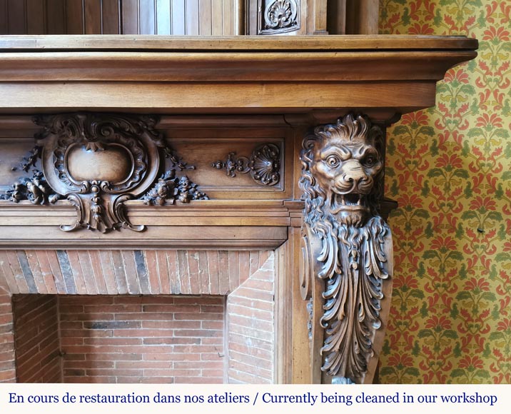 Napoleon III walnut fireplace surmounted by an important alcove-11