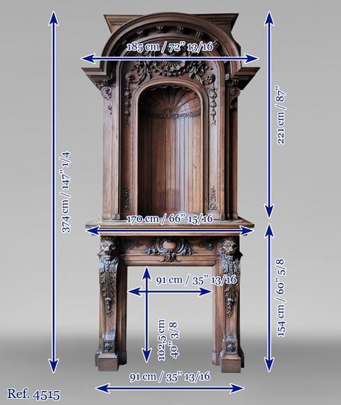 Napoleon III walnut fireplace surmounted by an important alcove-13