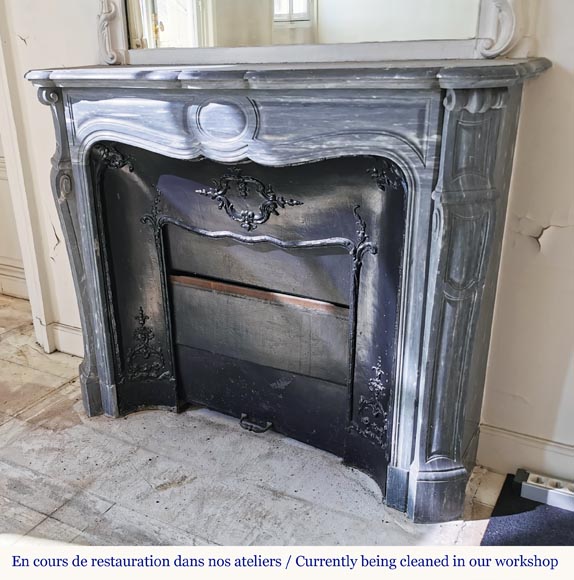 Beautiful Pompadour fireplace made of Blue Turquin marble-5
