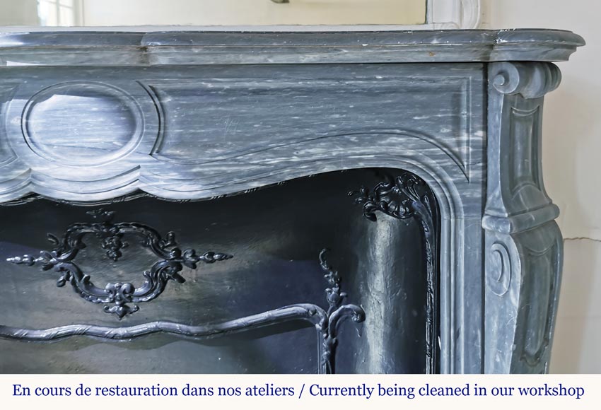 Beautiful Pompadour fireplace made of Blue Turquin marble-6