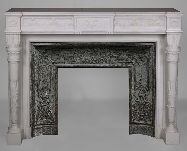 Louis XVI style statuary Carrara marble mantel with detached quiver shaped columns-0